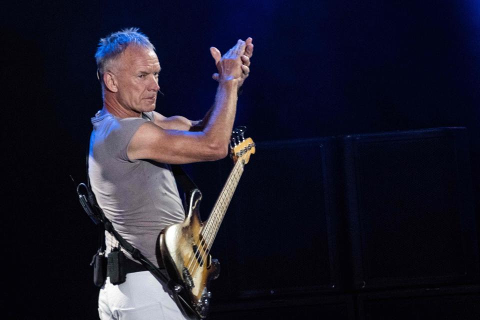 June 8, 2023: British musician and actor Sting acknowledges the audience on stage at Heartland Music Festival in Kvaendrup on the island of Fyn, Denmark.