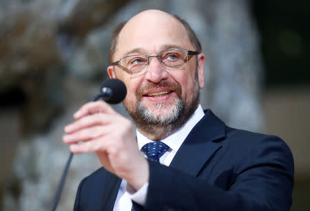 Germany's Social Democratic Party (SPD) leader Martin Schulz attends a news conference in Berlin, Germany, January 18, 2018. REUTERS/Hannibal Hanschke
