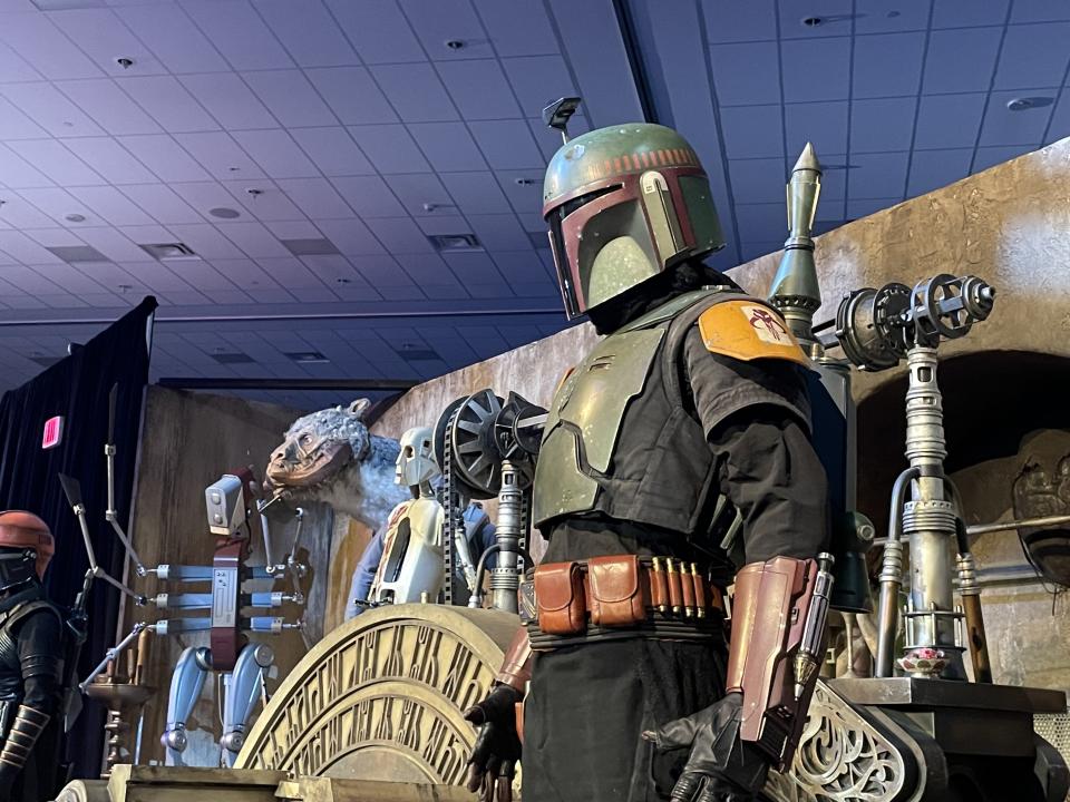 Des articles et des vêtements utilisés par les personnages de The Book of Boba Fett et The Mandalorian étaient exposés, dont certains doivent être réutilisés pour les séries à venir (Mike Bedigan/PA)