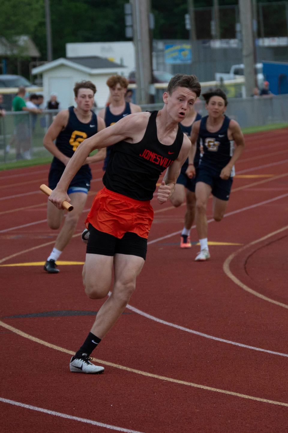 Jonesville 4x100-meter team of Brady Wright, Dominic Aponte, Kaden Playford and Brock Fee qualify for the state finals