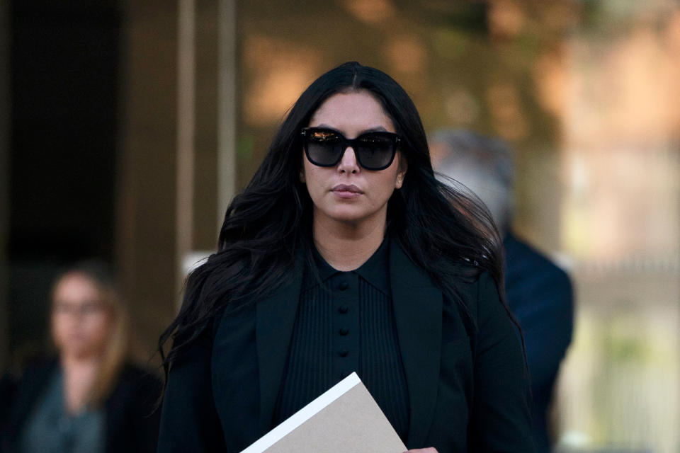 Vanessa Bryant, the widow of Kobe Bryant, leaves a federal courthouse in Los Angeles, Wednesday, Aug. 10, 2022.  / Credit: AP Photo/Jae C. Hong