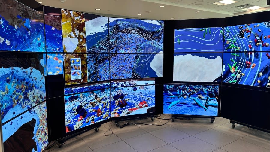 Giant 4k monitors allow researchers to display multiple animations at a time. (Credit: Eric Henrikson/KXAN)