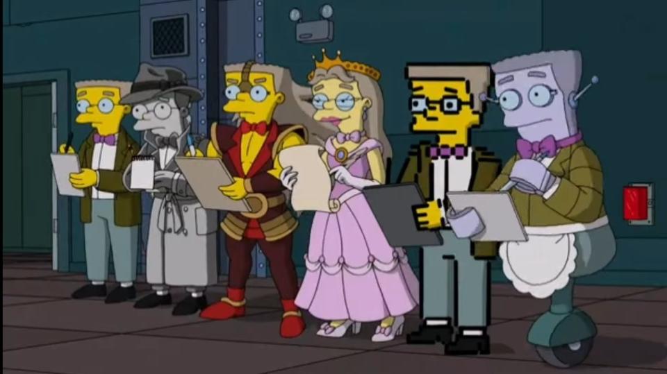 Various alternate universe versions of Waylon Smiths assemble in "Treehouse of Horror XXXI"