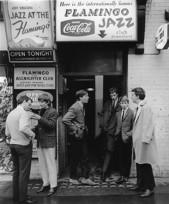 Zoot Money, far right, with Andy Summers and the Big Roll Band outside the Flamingo Club in Soho in 1964