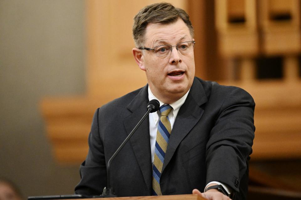 Elder Clark G. Gilbert speaks at a devotional at the Institute of Religion near the University of Utah in Salt Lake City.