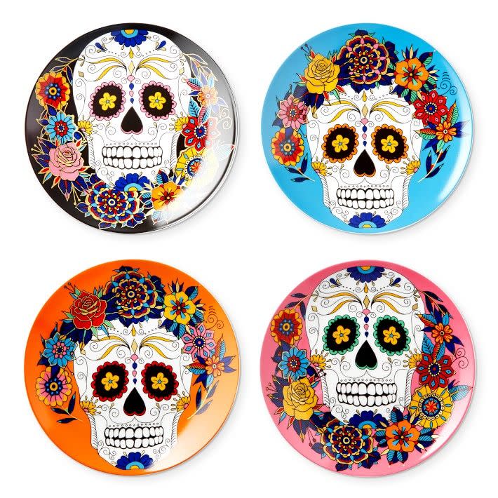5) Day of the Dead Salad Plates, Set of 4, Mixed