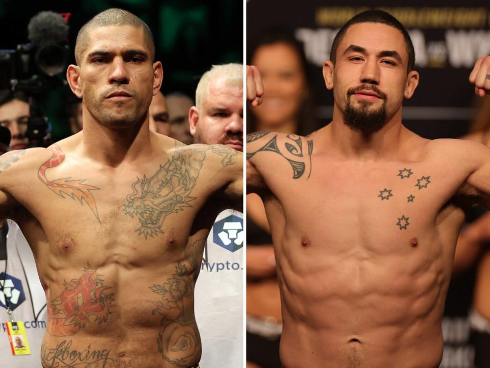 UFC middleweight champion Alex Pereira (left) would offer a new challenge for former title holder Robert Whittaker (Getty Images)