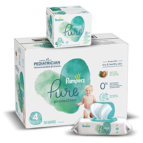 Diapers Size 4, 150 Count and Baby Wipes - Pampers Pure Protection Diapers and Aqua Pure 6X Pop-Top Sensitive Water Baby Wipes, 336 Count (Packaging May Vary) (Amazon / Amazon)