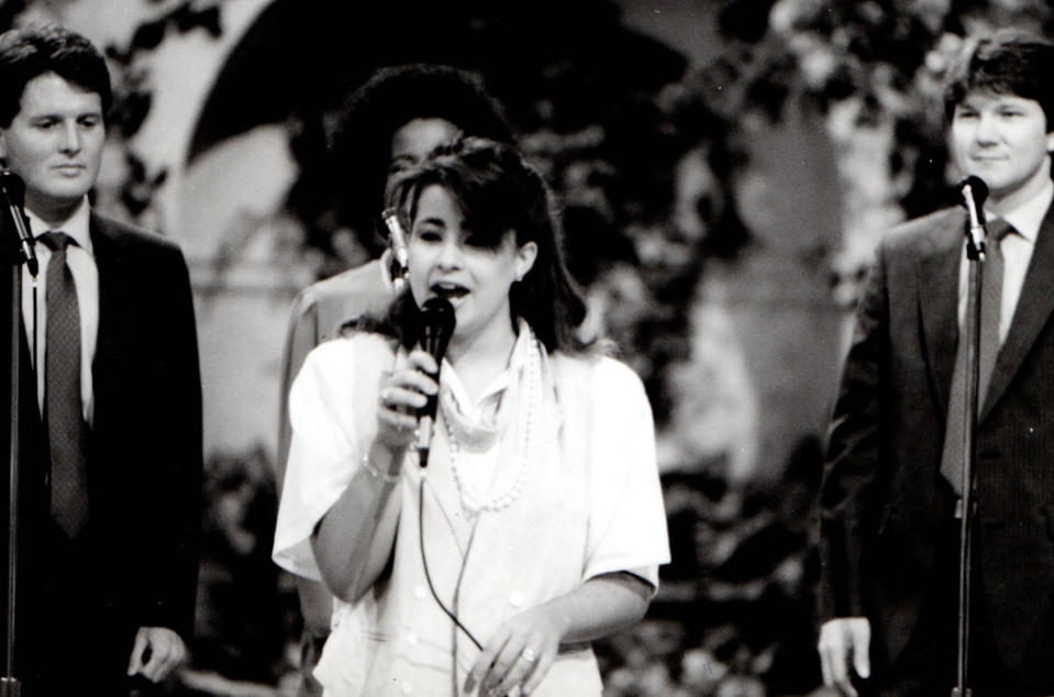 Tammy Sue Bakker singing on PTL as a teenager. (Courtesy of Tammy Sue Bakker)