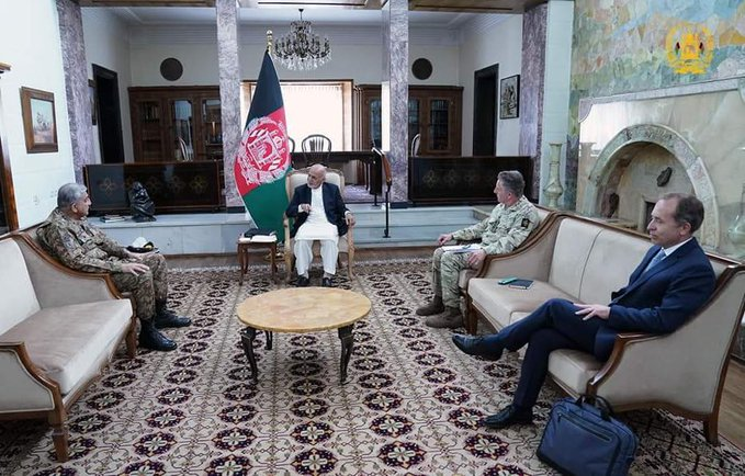<p>Ashraf Ghani, second left, and General Sir Nick Carter, second right</p> (Afghan government)