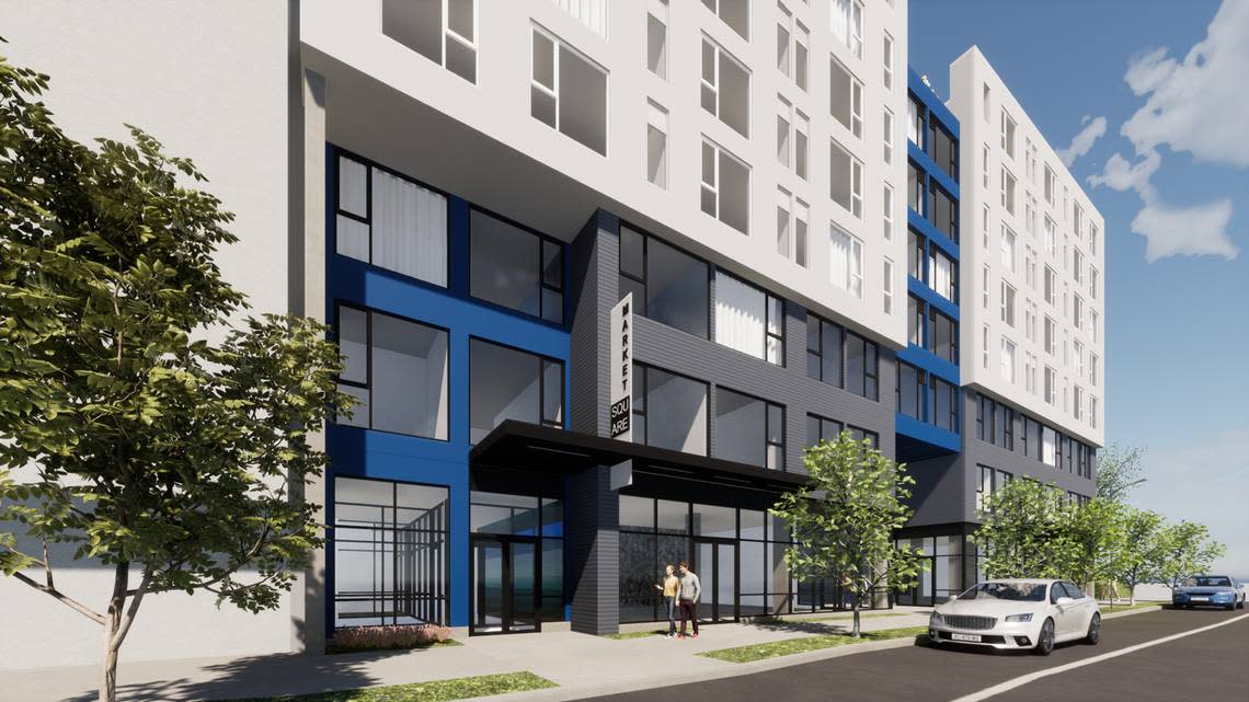 This rendering shows a street-view version of the planned Market Square Apartments, 1546 Market St., in Tacoma.