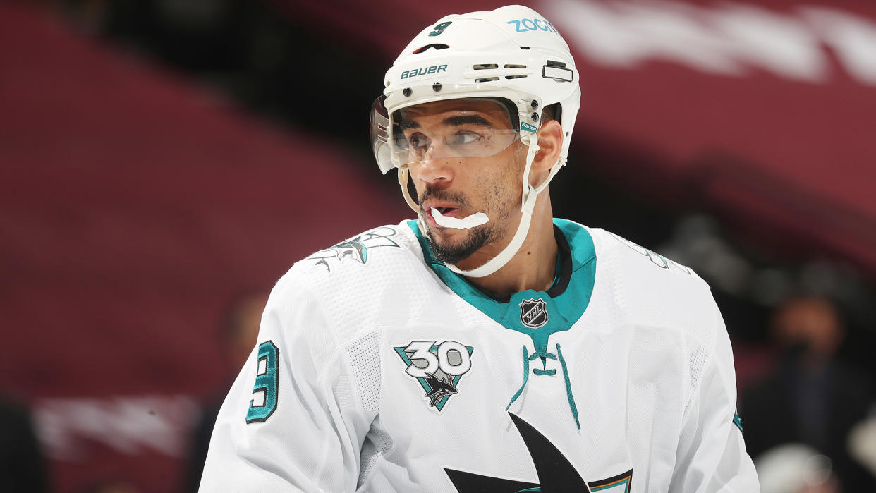 Evander Kane's future with the Sharks is up in the air. (Photo by Michael Martin/NHLI via Getty Images)
