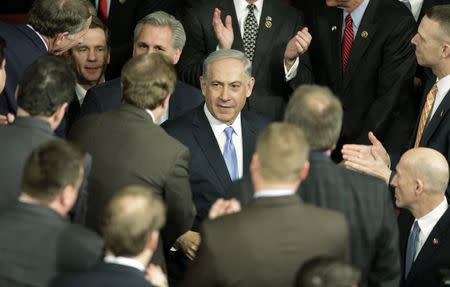 Israeli Prime Minister Benjamin Netanyahu arrives in the House Chamber prior to his address to a joint meeting of Congress ion Capitol Hill in Washington, March 3, 2015. REUTERS/Joshua Roberts