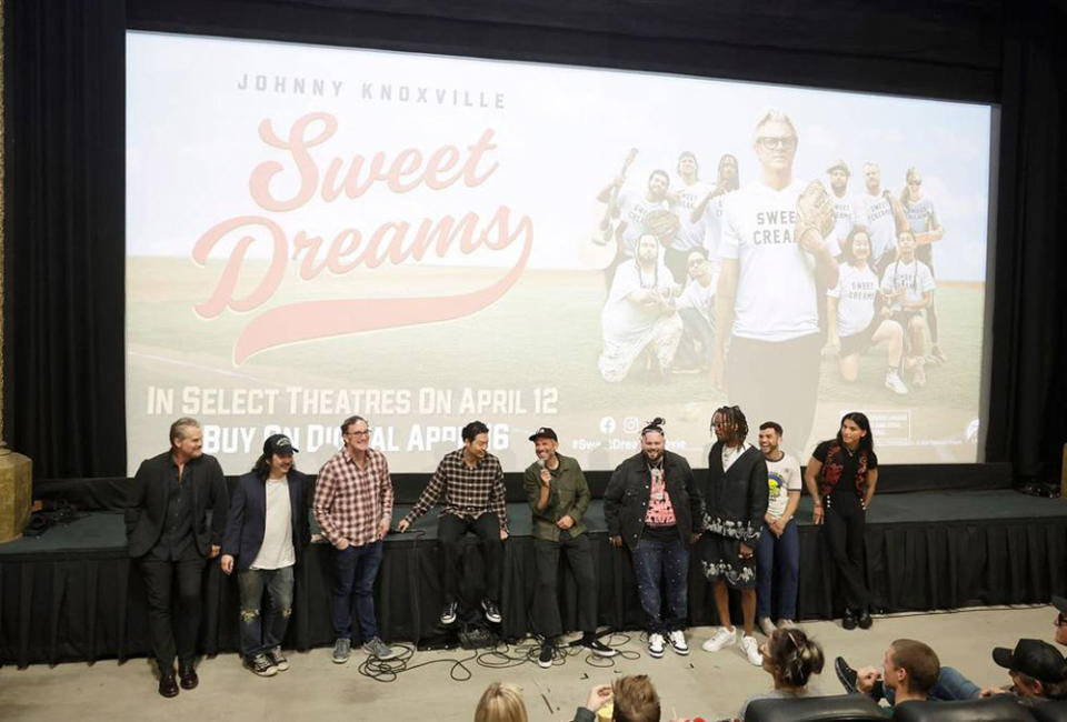 Lije Sarki introduces his film, Sweet Dreams, at the premiere of the Paramount Pictures title at the Laemmle Royal in Santa Monica on April 1, 2024.