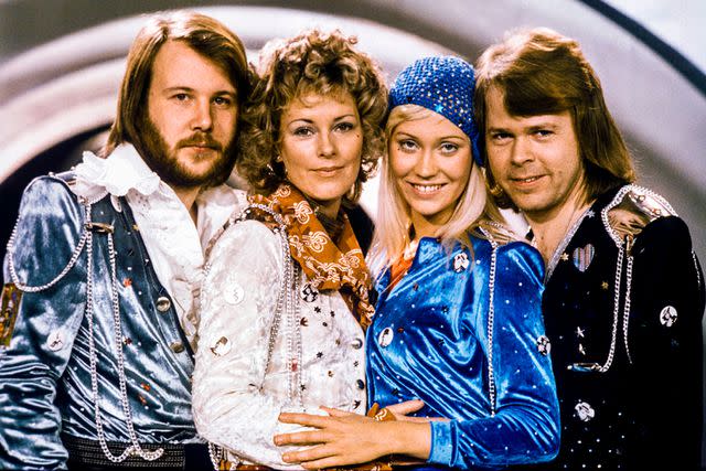 <p>OLLE LINDEBORG/AFP via Getty</p> Benny Andersson, Anni-Frid Lyngstad, Agnetha Faltskog and Bjorn Ulvaeus in Stockholm in 1974