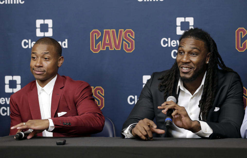 So, this happened. Isaiah Thomas and Jae Crowder are really on the Cleveland Cavaliers now. (AP)