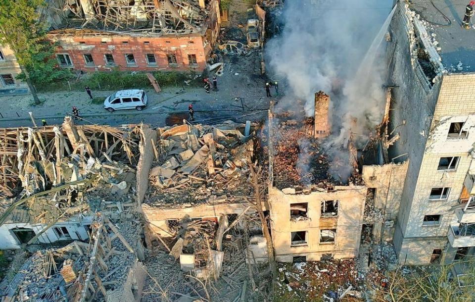 Drone view shows the devastation following drone strikes on Lviv (via REUTERS)