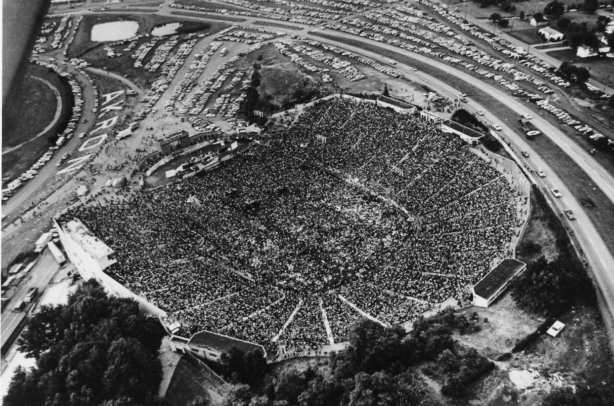 Those aren't ants on an anthill. It's 50,000 people crammed into the Rubber Bowl for the Rolling Stones on July 11, 1972, in Akron.