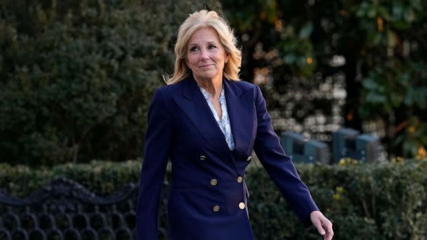 PHOTO: First lady Jill Biden walks out of the White House in Washington, Jan. 11, 2023, as she and President Joe Biden prepare to board Marine One. (Susan Walsh/AP)