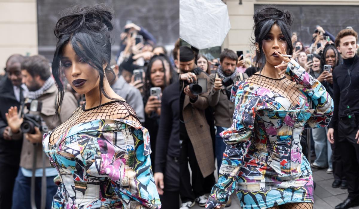 Cardi B Puts Punk Rock Spin on Corsetry in Graffiti Print Minidress at Vivienne Westwood’s Spring 2025 Show During Paris Fashion Week