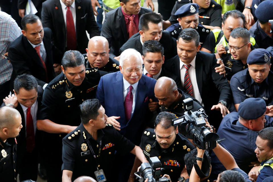 Former Malaysian prime minister Najib Razak arriving at the Kuala Lumpur Courts Complex