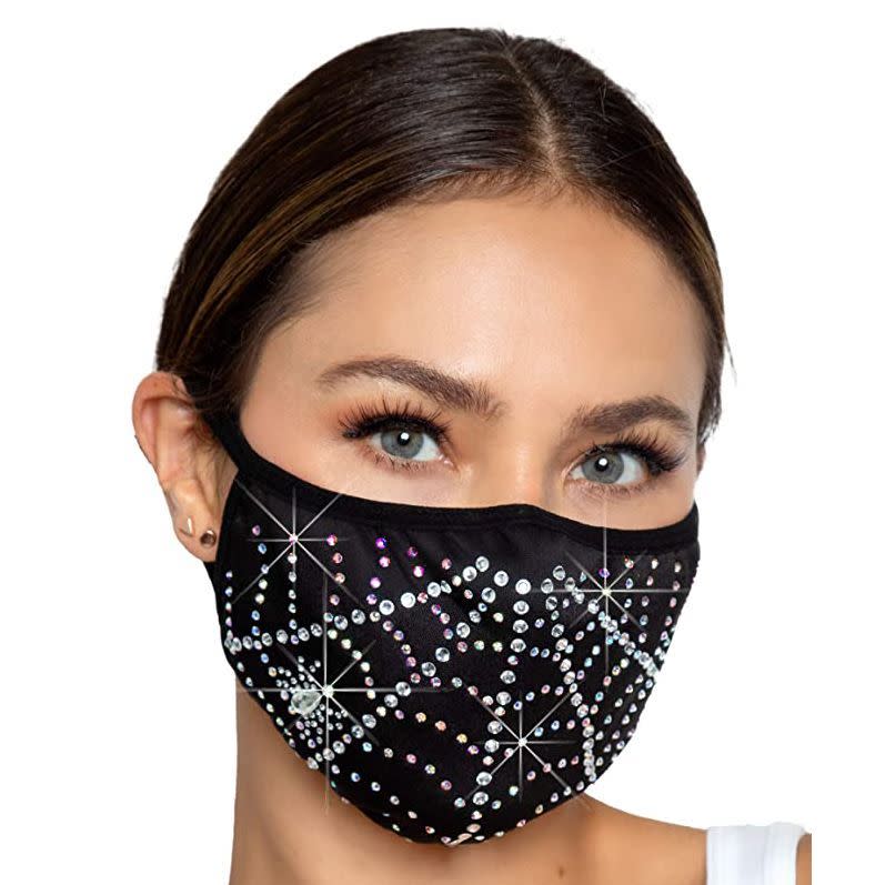 10) Rhinestone Spiderweb Face Mask