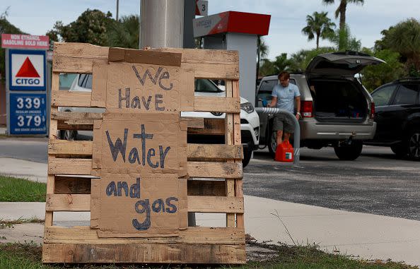 ST. PETERSBURG BEACH, FLORIDA - SEPTEMBER 27: A sign outside of a gas station reads, 