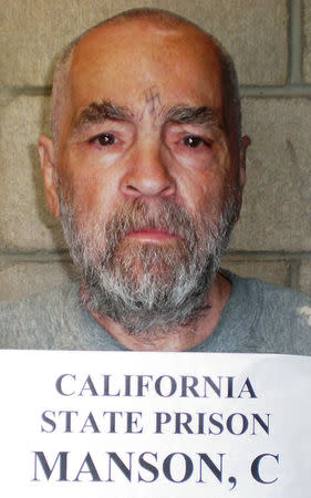 FILE PHOTO - Convicted murderer Charles Manson is shown in this handout image released March 18, 2009 from Corcoran State Prison in California. REUTERS/Courtesy of Corcoran State Prison/Handout/File Photo