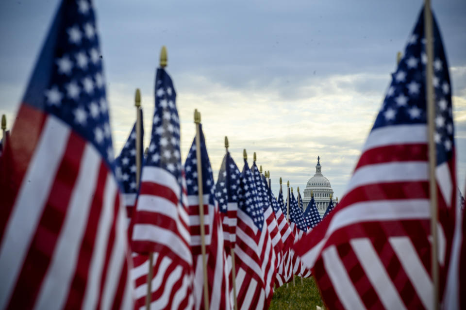 The flag display, organized by the Presidential Inaugural Committee, makes up part of the event's theme of unity. (Photo: ERIC BARADAT via Getty Images)