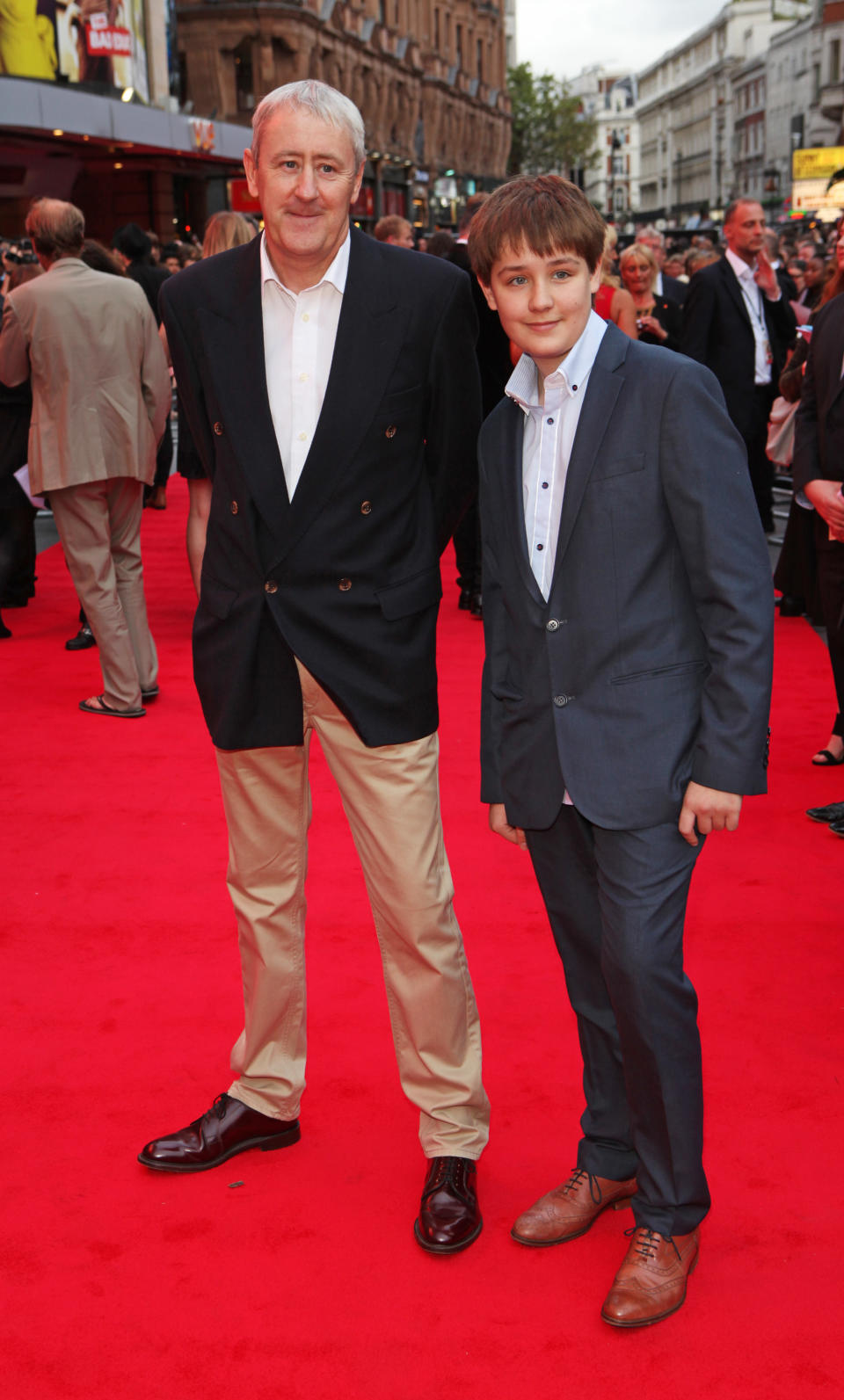 Nicholas Lyndhurst (L) and Archie Bijorn Lyndhurst attend the World Premiere of "The Bad Education Movie" at Vue West End on August 20, 2015 in London, England. (Photo by David M. Benett/Dave Benett/WireImage)