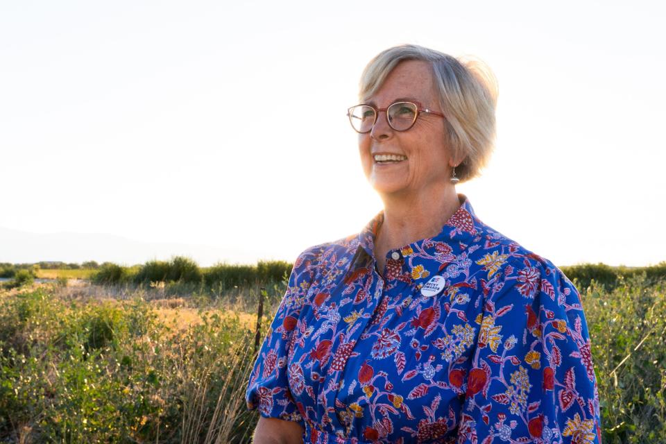 Becky Edwards poses at an informal meet and greet at Porter Way Park in Stansbury Park on Thursday, July 20, 2023. Edwards is one of the candidates running for the congressional seat being vacated by Rep. Chris Stewart. | Megan Nielsen, Deseret News