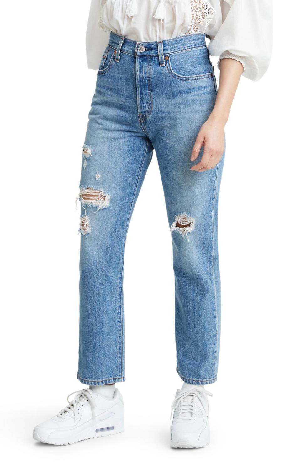 12) 501® Ripped High-Waist Crop Straight-Leg Jeans