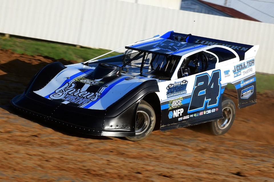Bedford's Jared Bailey glides through a turn en route to winning the Super Late Model feature Saturday, April 23 at Brownstown Speedway.