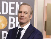 FILE - Bob Odenkirk arrives at the 80th annual Golden Globe Awards on Jan. 10, 2023, in Beverly Hills, Calif. Odenkirk, perhaps best known as shady lawyer Saul Goodman on “Breaking Bad," and "Better Call Saul" was named 2023 Man of the Year by Harvard University’s Hasty Pudding Theatricals on Thursday. (Photo by Jordan Strauss/Invision/AP File)