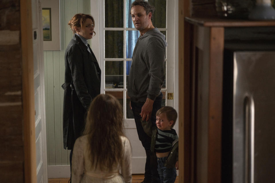 This image released by Paramount Pictures shows clockwise from top left, Amy Seimetz, Jason Clarke, Hugo Lavoie and Jeté Laurence in a scene from "Pet Sematary." (Kerry Hayes/Paramount Pictures via AP)