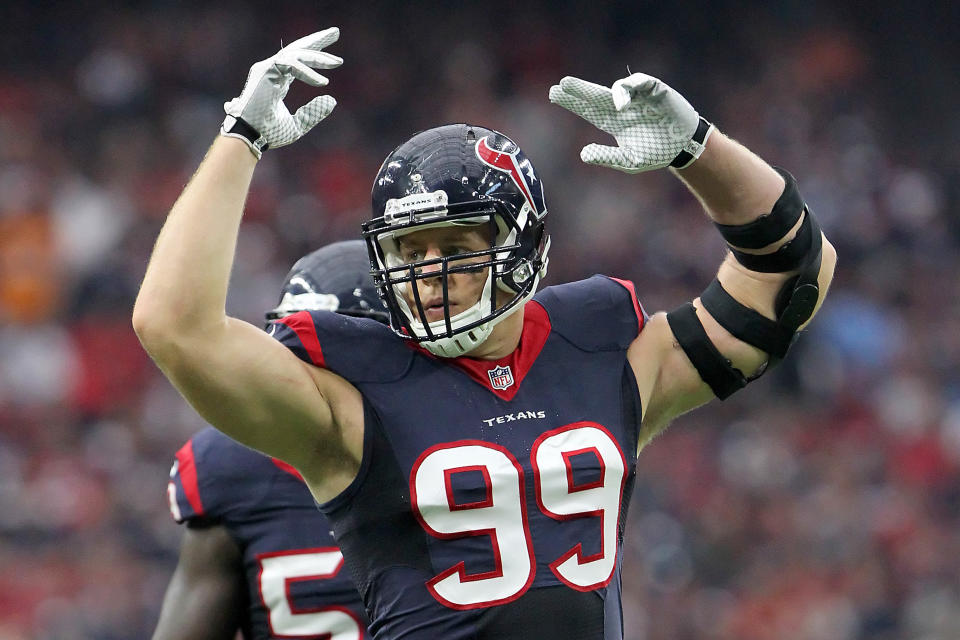 J. J. Watt of the Houston Texans had a historic season in 2014. (Photo by Cliff Welch/Icon Sportswire/Corbis/Icon Sportswire via Getty Images)
