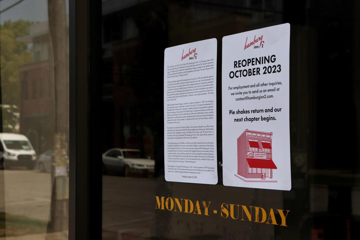 A sign announcing the reopening of the Hamburg Inn No. 2 is seen on Tuesday, Aug. 22, 2023. The new ownership took over on Monday after a turbulent year for the nearly 90-year-old business.