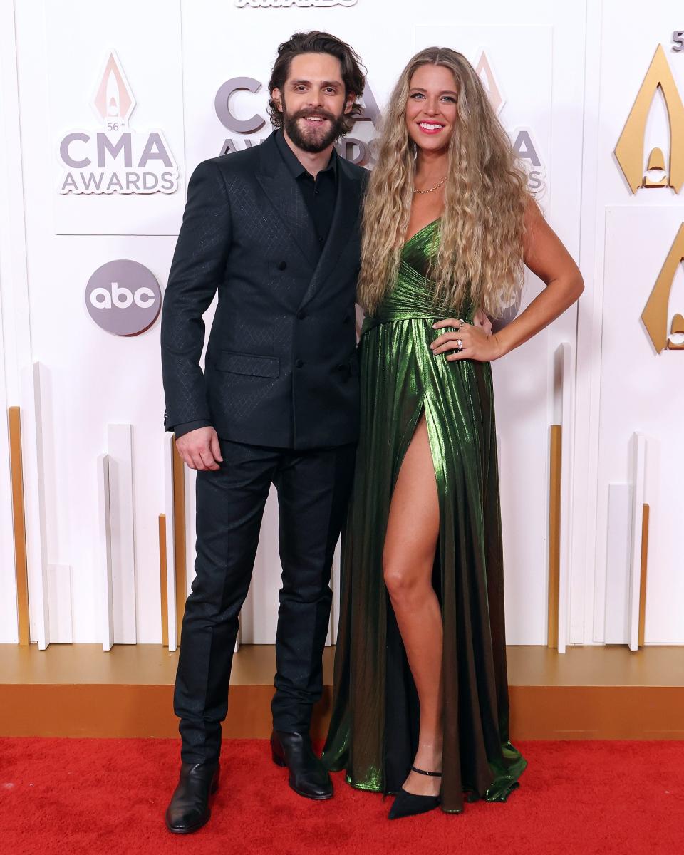 Thomas Rhett and Lauren Akins attend the 56th Annual CMA Awards at Bridgestone Arena on November 09, 2022 in Nashville, Tennessee.