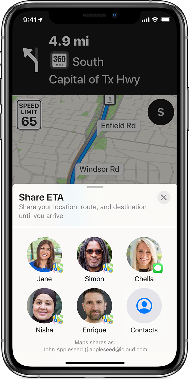 Using Share ETA (estimate time of arrival) in the Maps app, you can let family, friends or colleagues know where you are and when you are expected to arrive.