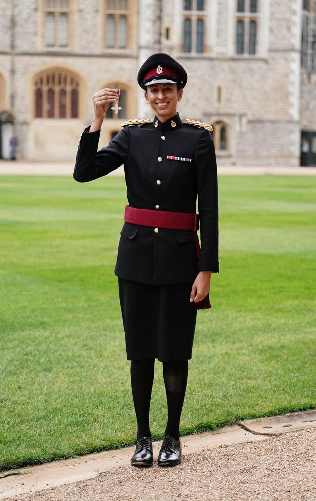 Captain Preet Chandi after being made an MBE (Member of the Order of the British Empire) during an investiture ceremony at Windsor Castle