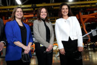 General Motors Chief Executive Officer Mary Barra poses with Democratic Representative Elissa Slotkin and Michigan Governor Gretchen Whitmer at the GM Orion Assembly Plant in Lake Orion, Michigan, U.S. March 22, 2019. REUTERS/Rebecca Cook