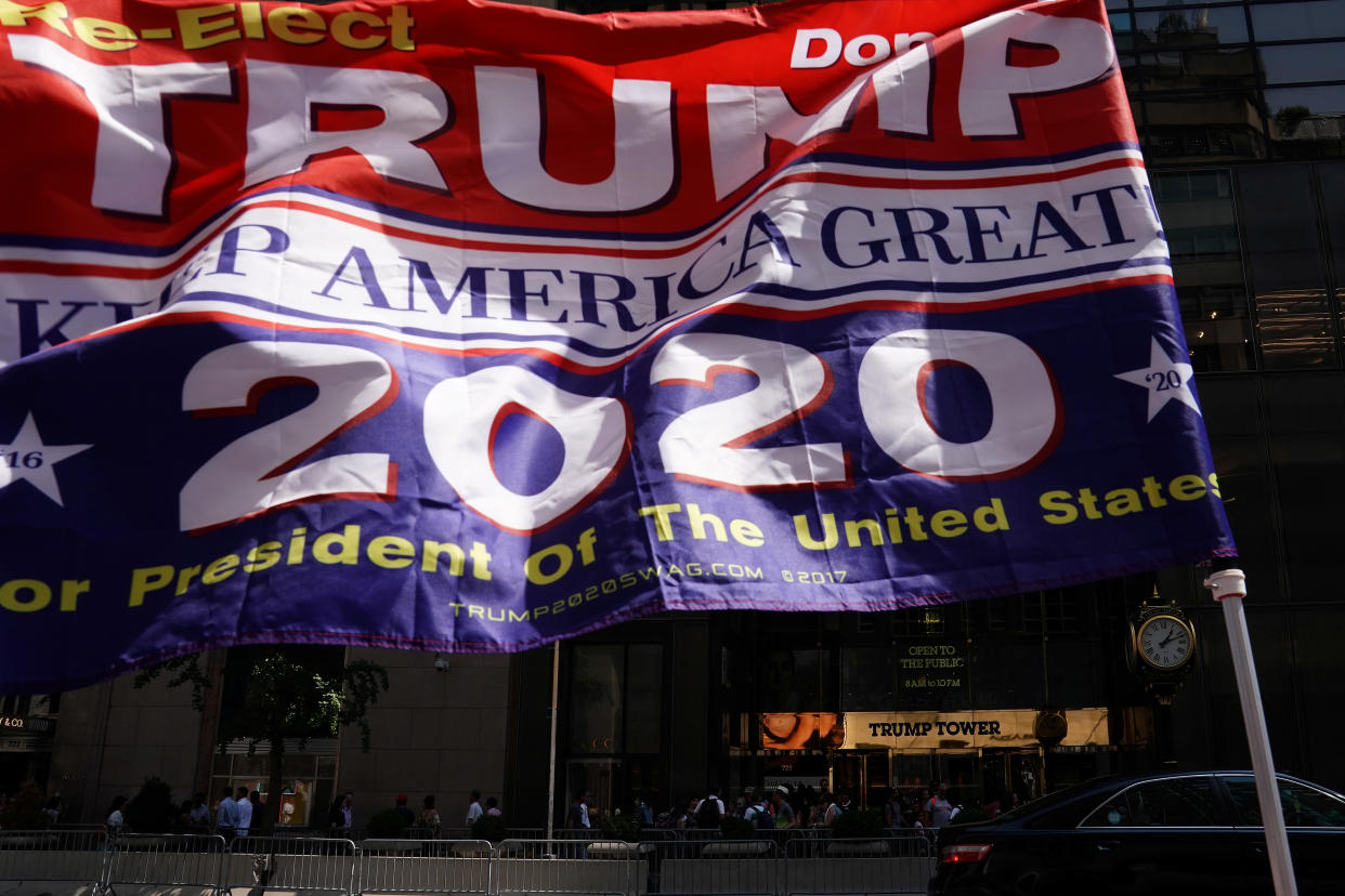 A flag is pictured outside Trump Tower in New York City, New York, U.S., August 24, 2018. REUTERS/Carlo Allegri