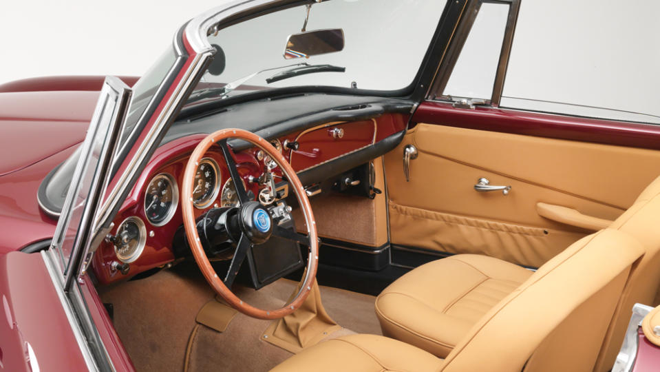 The interior of a 1962 Aston Martin DB4 Convertible.