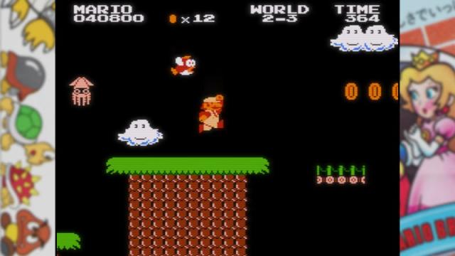 Mario dodges flying fish in Lost Levels. 