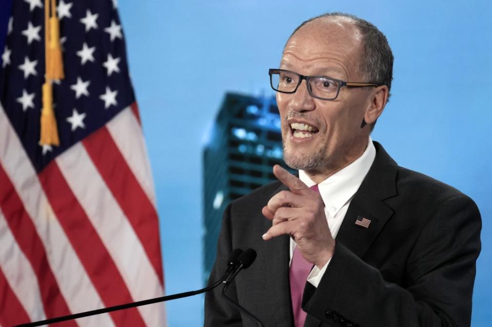 Tom Perez speaks during the virtual Democratic National Convention at the Wisconsin Center on Aug. 20, 2020, in Milwaukee. (Photo by Tannen Maury-Pool/Getty Images)