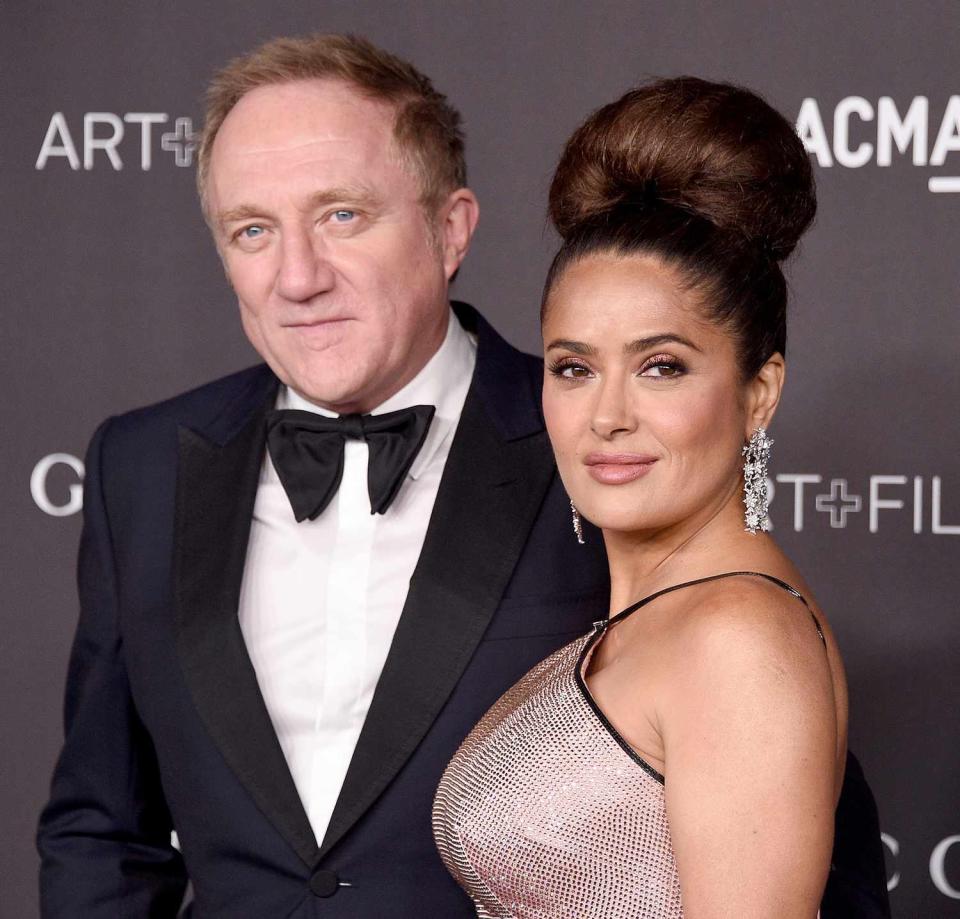 Salma Hayek and Francois-Henri Pinault arrive at the 2019 LACMA Art + Film Gala Presented By Gucci on November 2, 2019 in Los Angeles, California