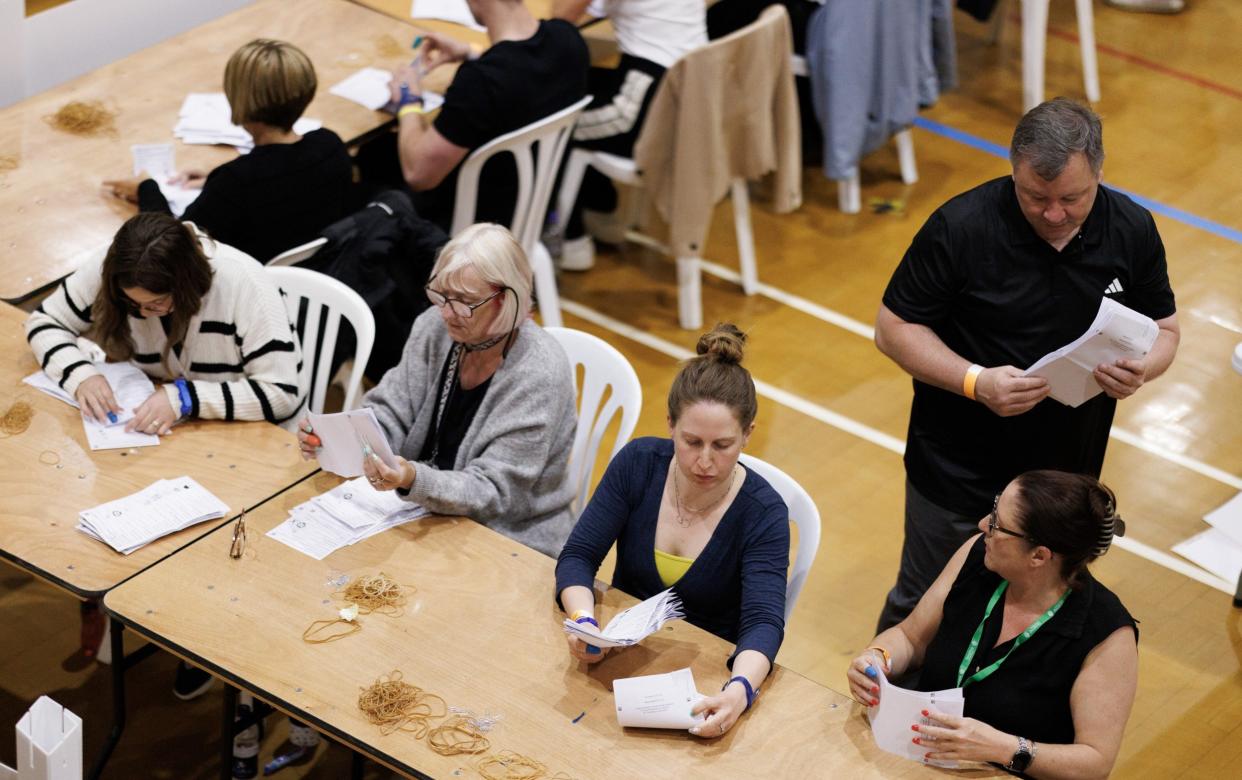 Votes are validated at Clacton leisure centre after polling on July 04, 2024