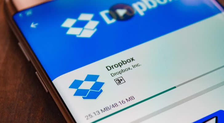 an image of the dropbox (DBX) website displayed on a smartphone screen