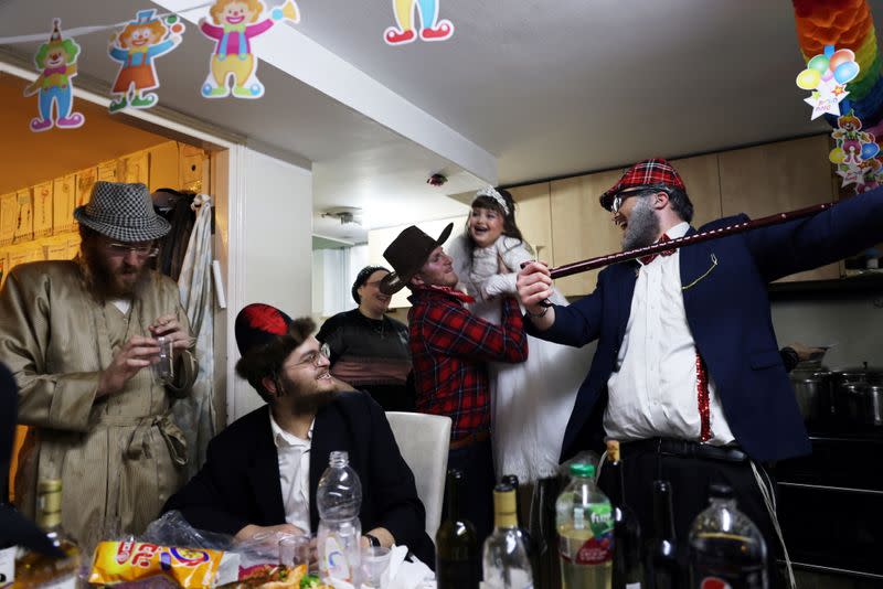 COVID-19 restrictions during Purim in Ultra-Orthodox neighbourhood of Mea Shearim in Jerusalem