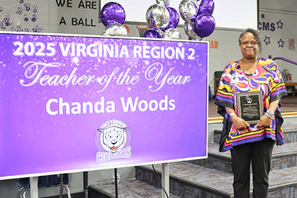 Chanda Woods was named 2025 Virginia Region 2 Teacher (Courtesy of NNPS)